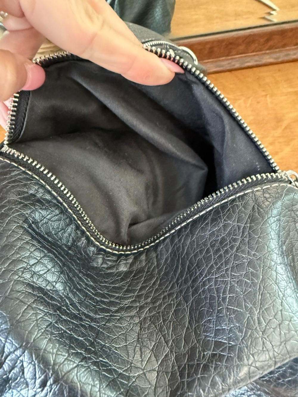 Nine West Black Faux Leather Handbag Zip Details Moto Biker Design - Picture 5 of 10